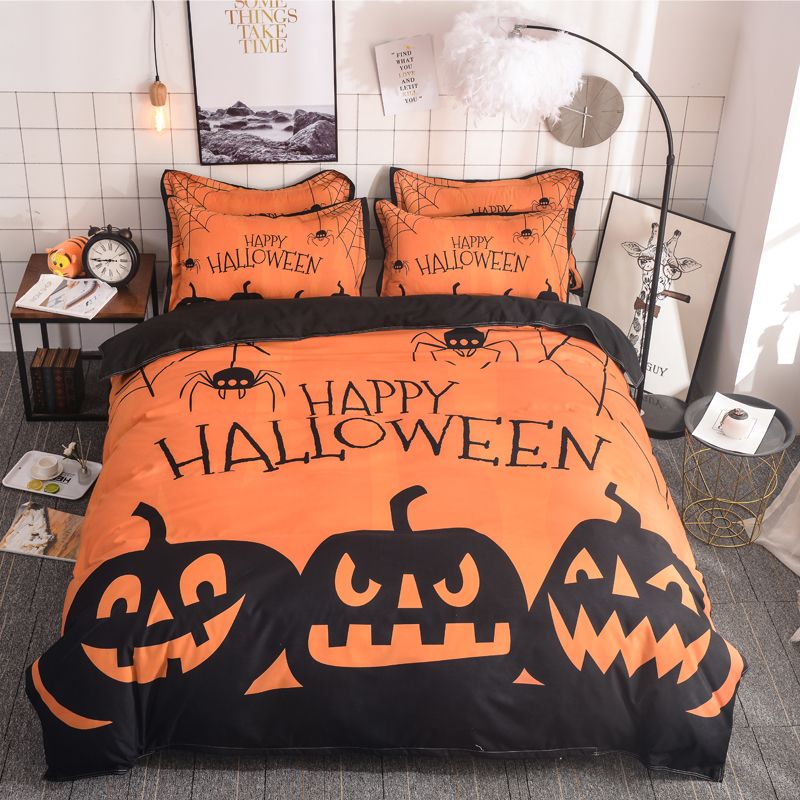 pumpkin bedding set happy halloween duvet cover pillowcases orange color soft polyester bedclothes twin queen king size twin size bedding sets black and