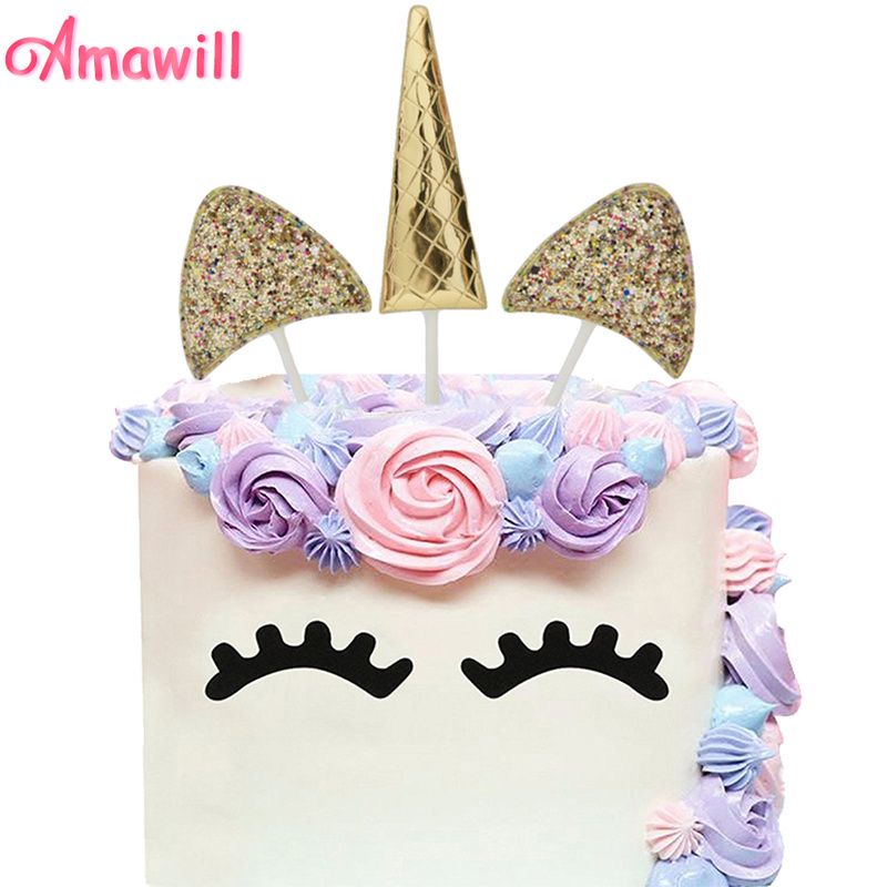 2019 Amawill Gold Glitter Unicorn Horn Cake Topper For Baby Shower 2019 Amawill Gold Glitter Unicorn Horn Cake Topper For Baby Shower