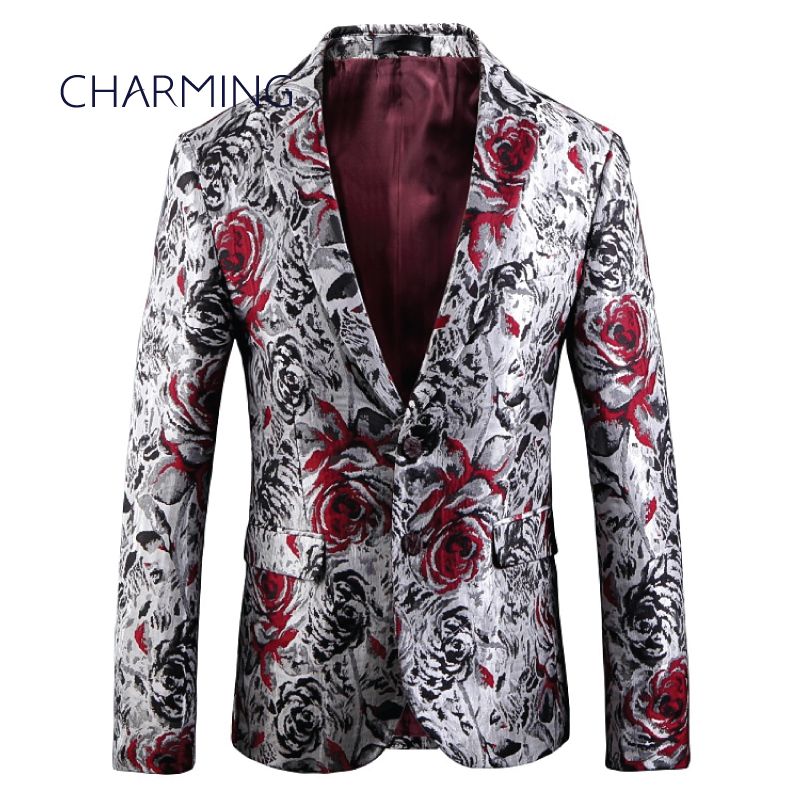 Men S Clothing Suits Luxury Rose Pattern Jacquard Fabric Gentleman