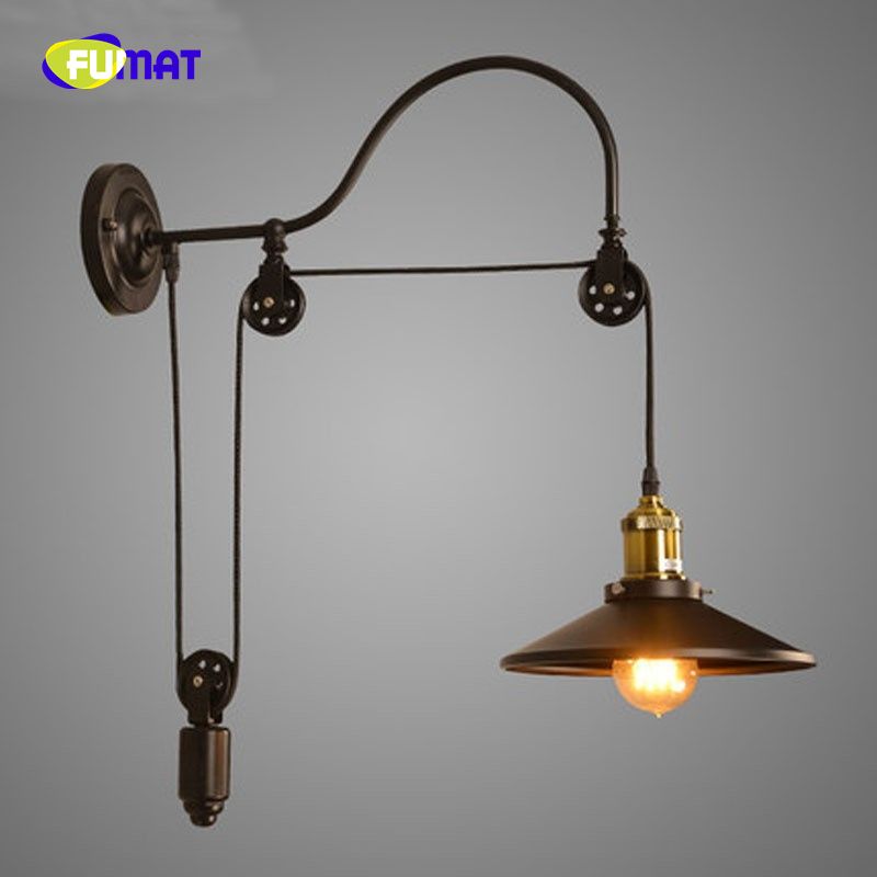 Fumat Loft Style Antique Mirror Face Wall Lighting Lift Retractable Fumat Loft Style Antique Mirror Face Wall Lighting Lift Retractable Pulley Bar Cafe Sconce Lamp Vintage Light
