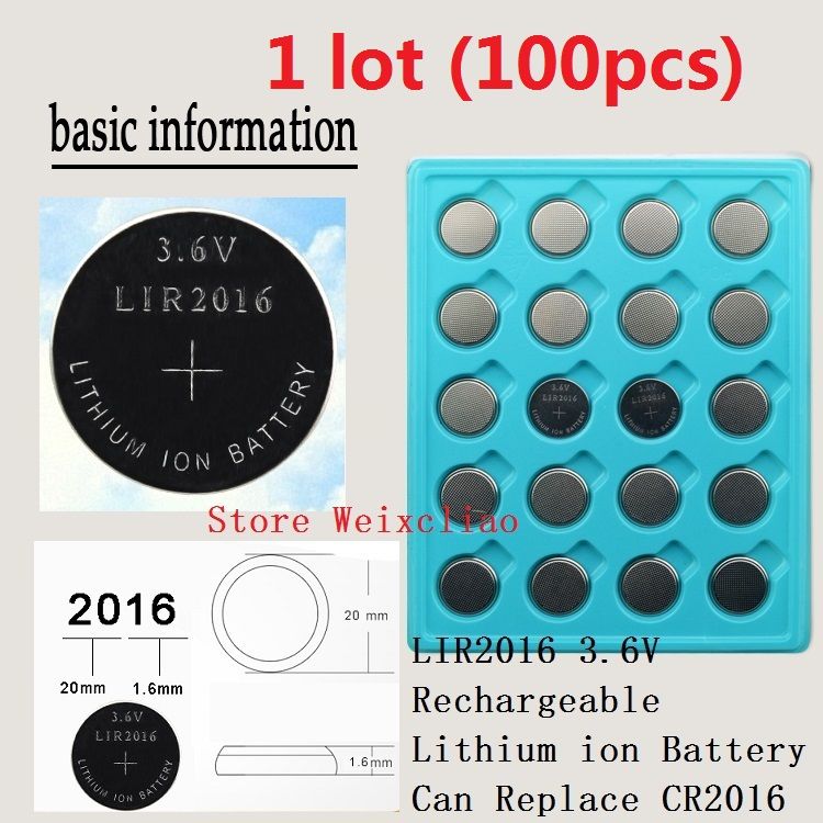 1 LIR2016 3.6V Lithium Li Ion Rechargeable Button Cell Battery 2016 3.6