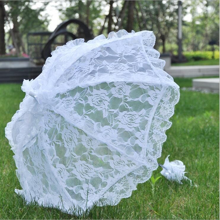 Stock White Outdoor Hollow Lace Wedding Parasol Bridal Accessories