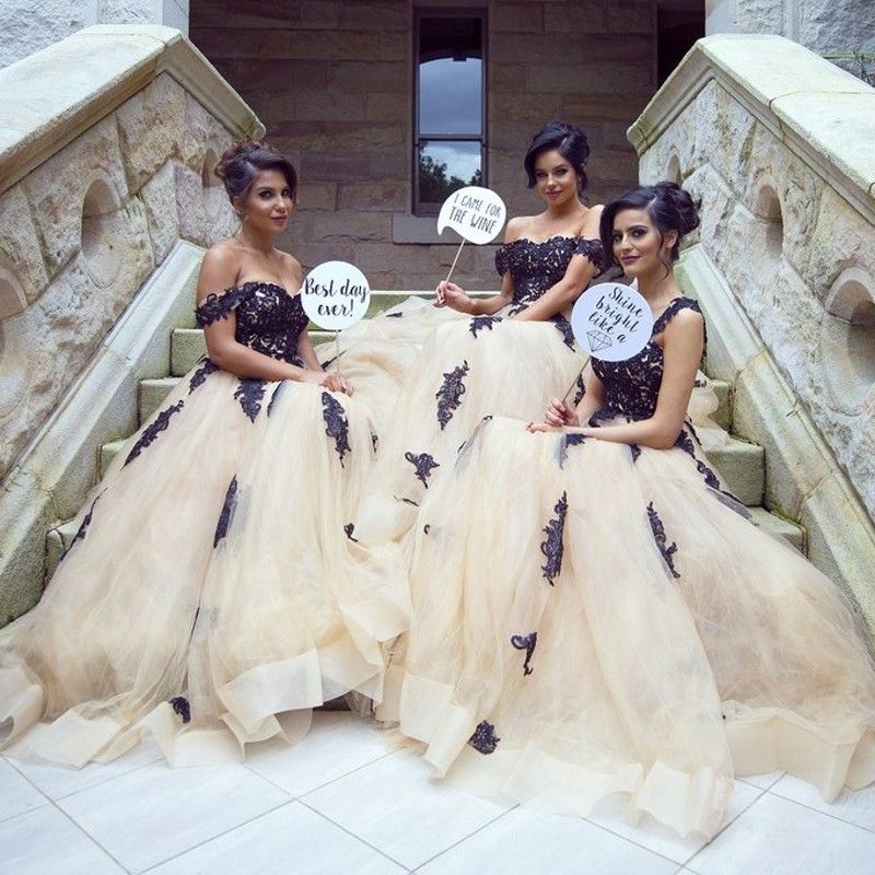 Black Applique Bridesmaid Dresses