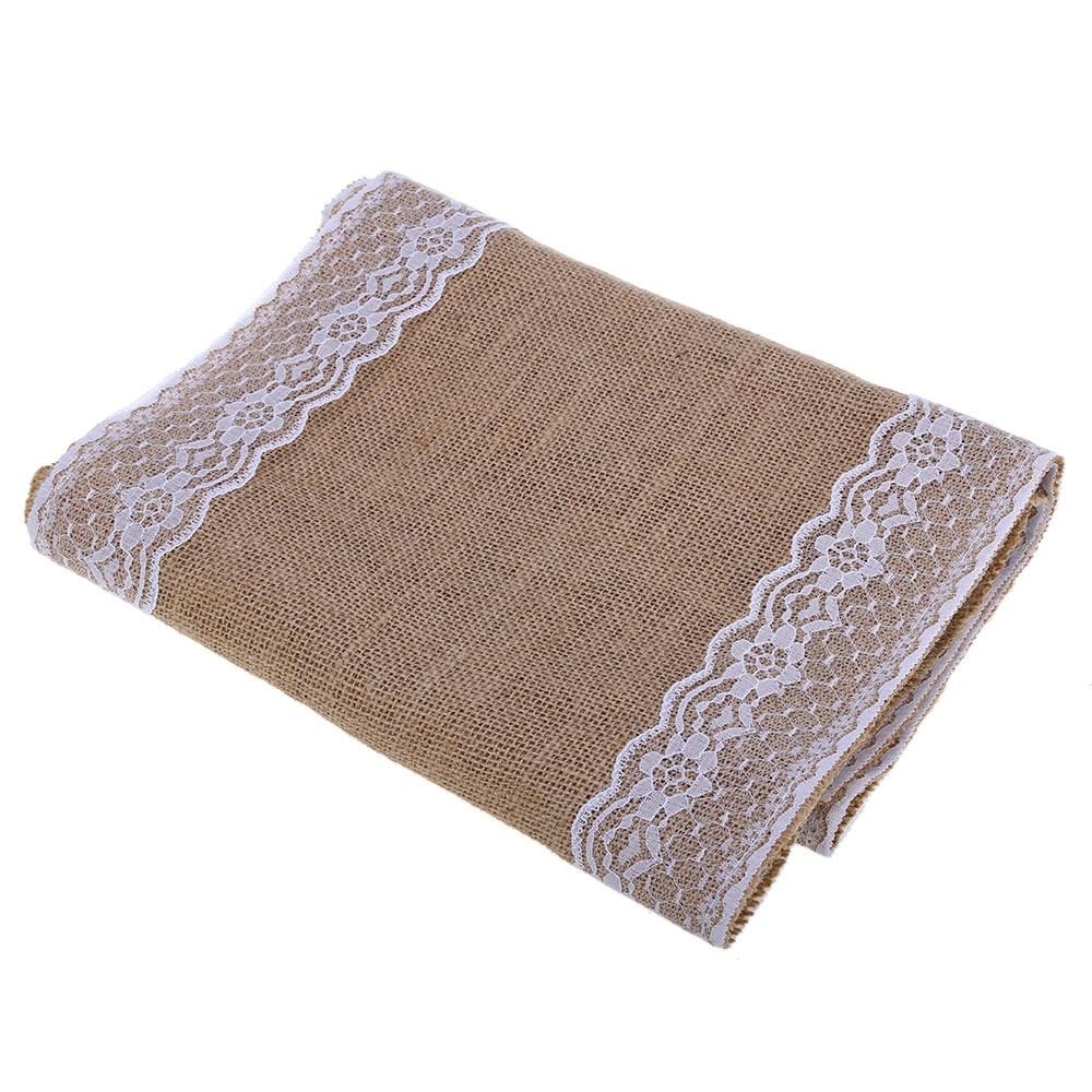 2019 Rustic Burlap Lace Hessian Table Runner Natural Jute Wedding