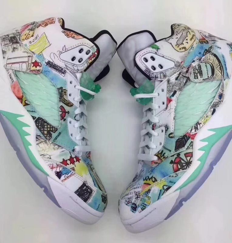 Drop Shipping 5 Wings 3M Basketball Shoes Men 5s White Green Wings