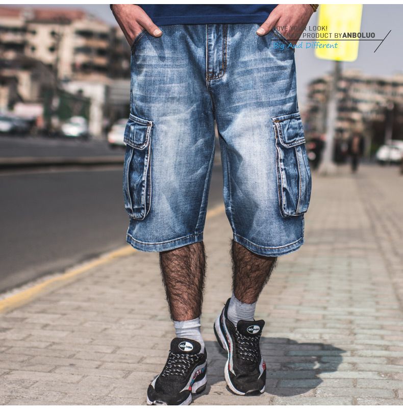 2020 Men Fashion Baggy Cargo Jean Shorts Mens Mult Pockets Boardshorts