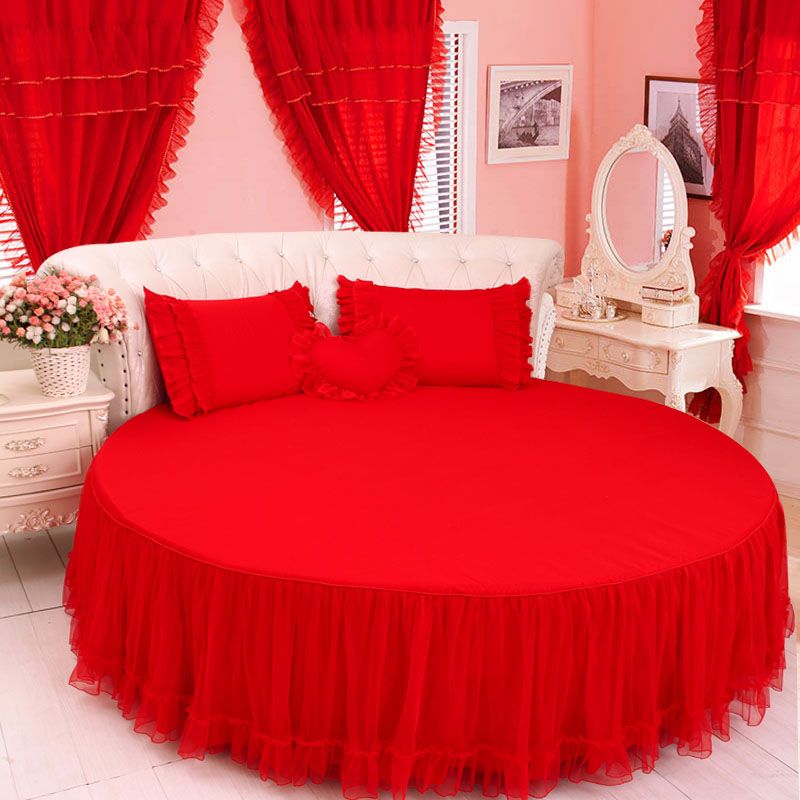 Superking Size RED Round Bed Bedding Sets Chinese Style Cotton