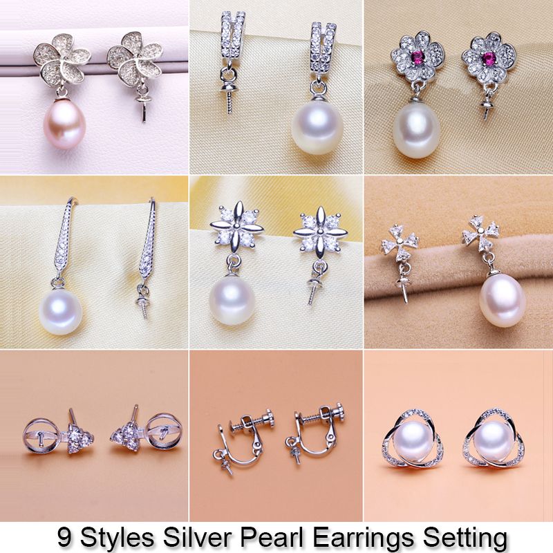 2019 Shiny Pearl Earring Setting Zircon & Silver Earrings Setting Pearl