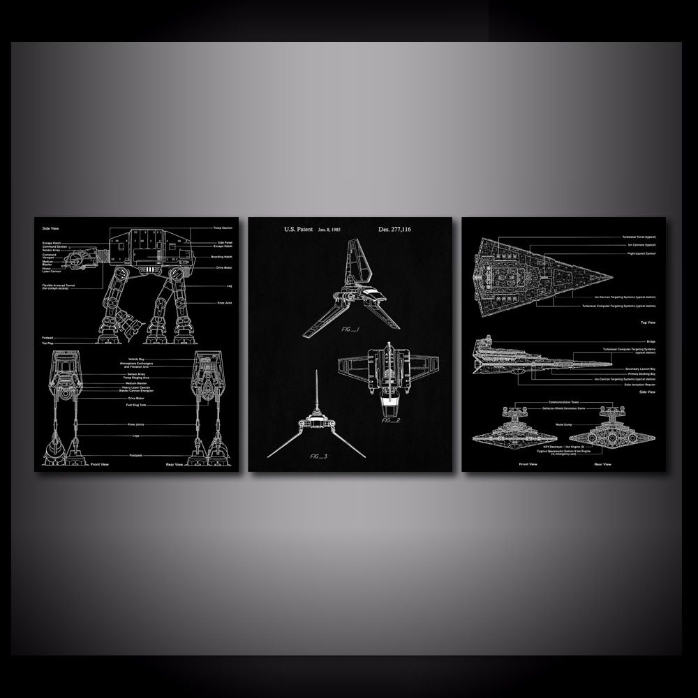 Blueprint 3 Pieces Canvas Prints Wall Art Oil Painting Home Decor Unframed Framed