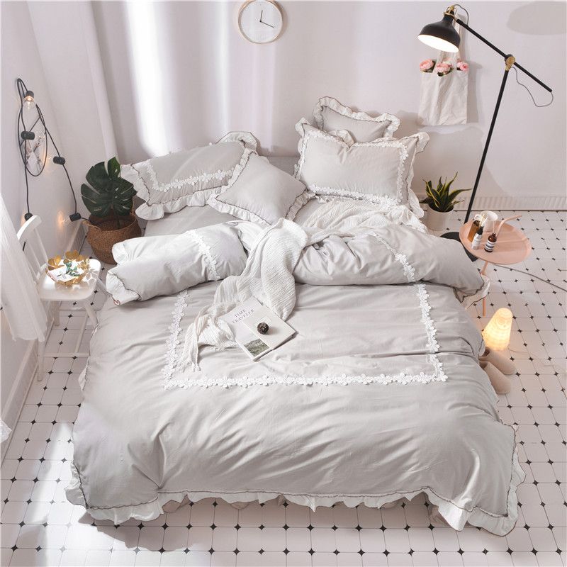 100 Cotton White Grey Bedding Set Girls Queen King Size Bed Sheet 100 Cotton White Grey Bedding Set Girls Queen King Size Bed Sheet Fitted Duvet Cover Bedlinen Parrure De Lit Ropa Cama Full Sets