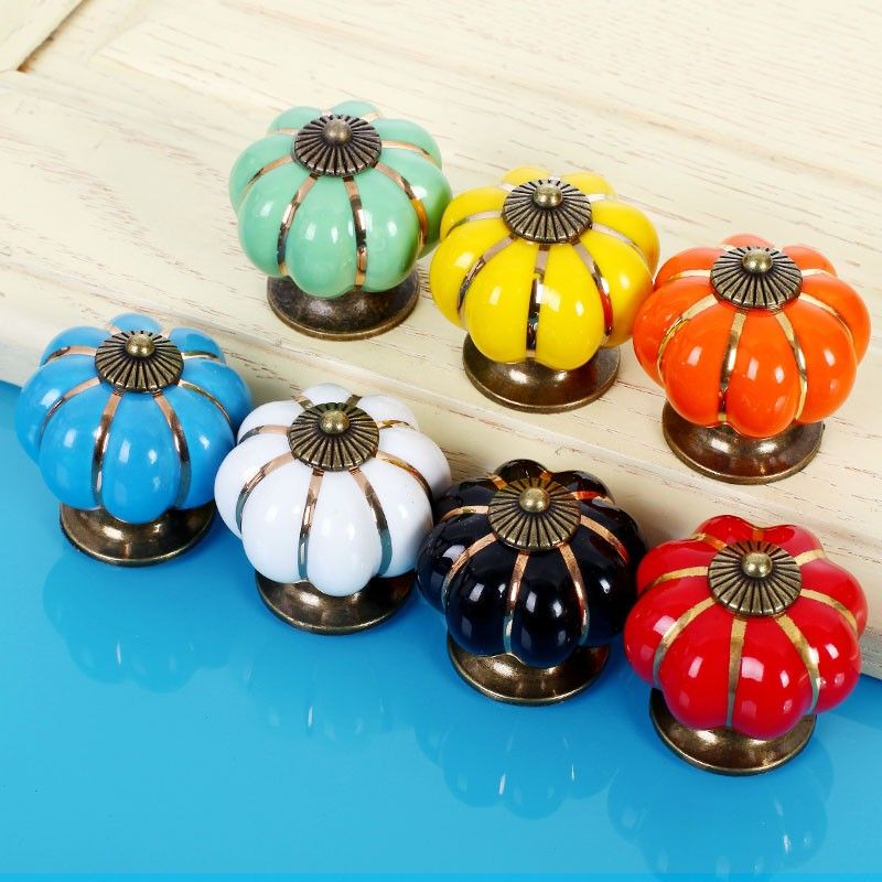 Lovely Pumpkin Ceramic Handles Knobs Kitchen Cabinet Kids