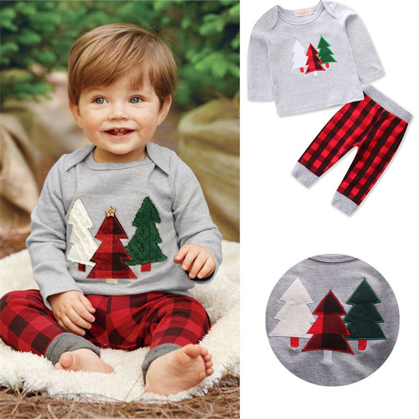 2019 1 5 Year Boy Xmas Outfits Christmas Tree Long Sleeve Top + 2019 1 5 Year Boy Xmas Outfits Christmas Tree Long Sleeve Top + Plaid Pants Baby Boy Toddlers Christmas Clothes Kids Two Piece Clothing Set From Miniboss, ... - 2019 1 5 Year Boy Xmas Outfits Christmas Tree Long Sleeve Top +