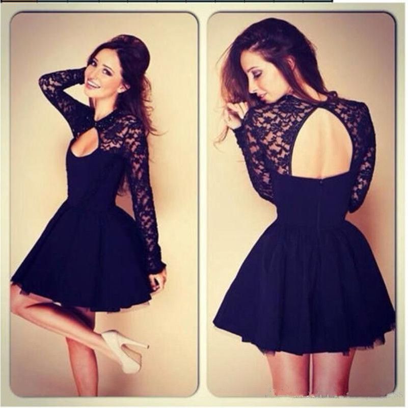 navy blue long sleeve cocktail dress