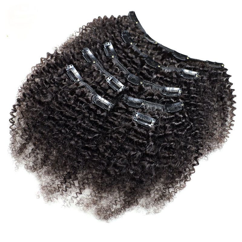 Clip rizado rizado en extensiones de cabello humano conjunto Nautral color clip en cabeza completa 7 piezas Remy pelo 4B 4C 3B 3C