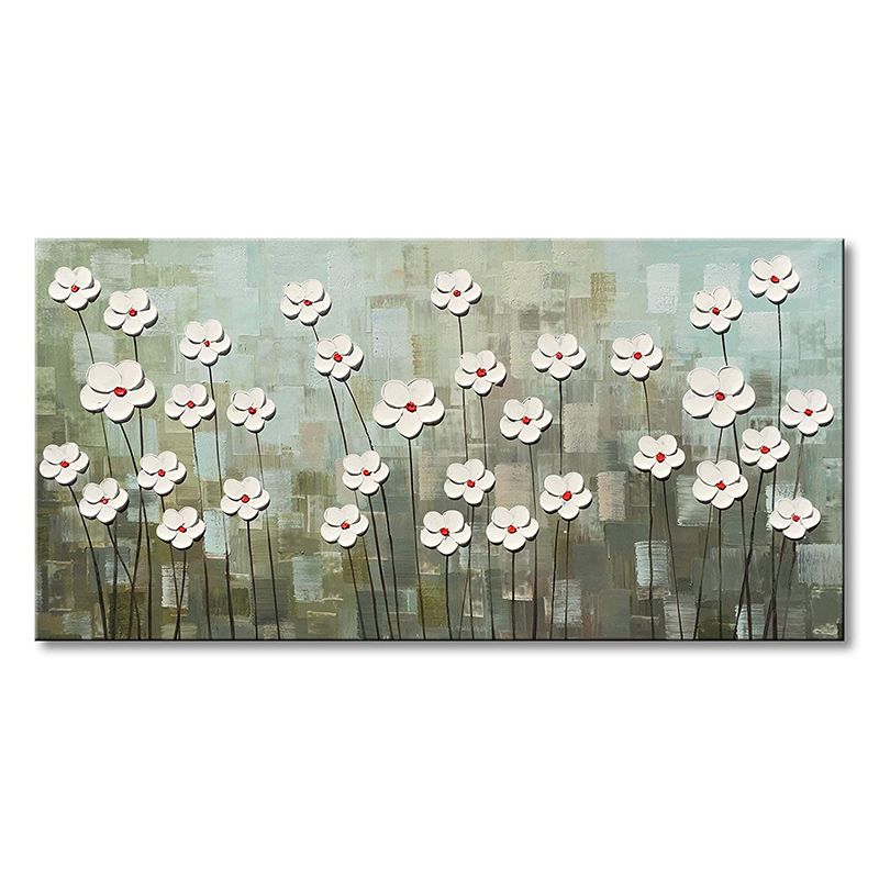 2020 Handmade Textured White Flower Canvas Wall Art Abstract Oil
