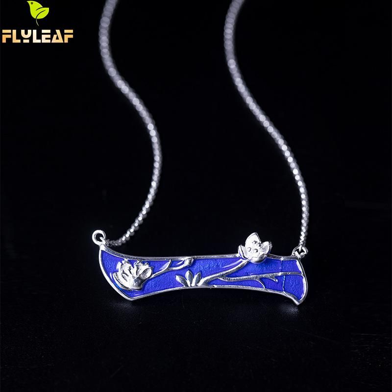 Whole Flyleaf 100 925 Sterling Silver Cloisonne Lotus Flower Whole Flyleaf 100 925 Sterling Silver Cloisonne Lotus Flower Necklaces Pendants For Women Chinese Style Lady Vintage Jewelry Stone Pendant Necklace