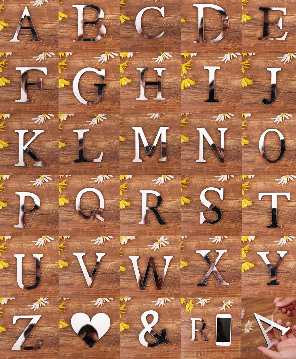 Whole A Z Mirrors Letter Signs Acrylic Wall Stickers 3d Wallpaper For Home Decor Kitchen Accessories Household Suppllies