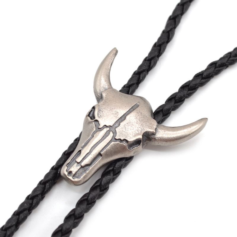 Estilo punk gótico Metal Bull Head Bolo Tie Western Cowboy Artificial Leather Necktie Bola Tie