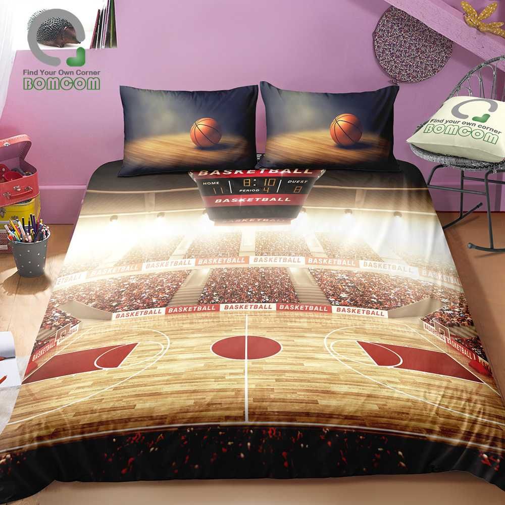 Bomcom 3d Digital Printing Basketball Bedding Set In Bucket Background Duvet Cover Sets 100 Microfiber