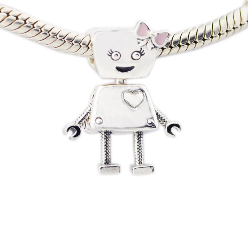 2018 primavera nuovo argento sterling 925 bella robot fascino rosa smalto perlina adatto pandora braccialetto fai da te le donne gioielli accessori