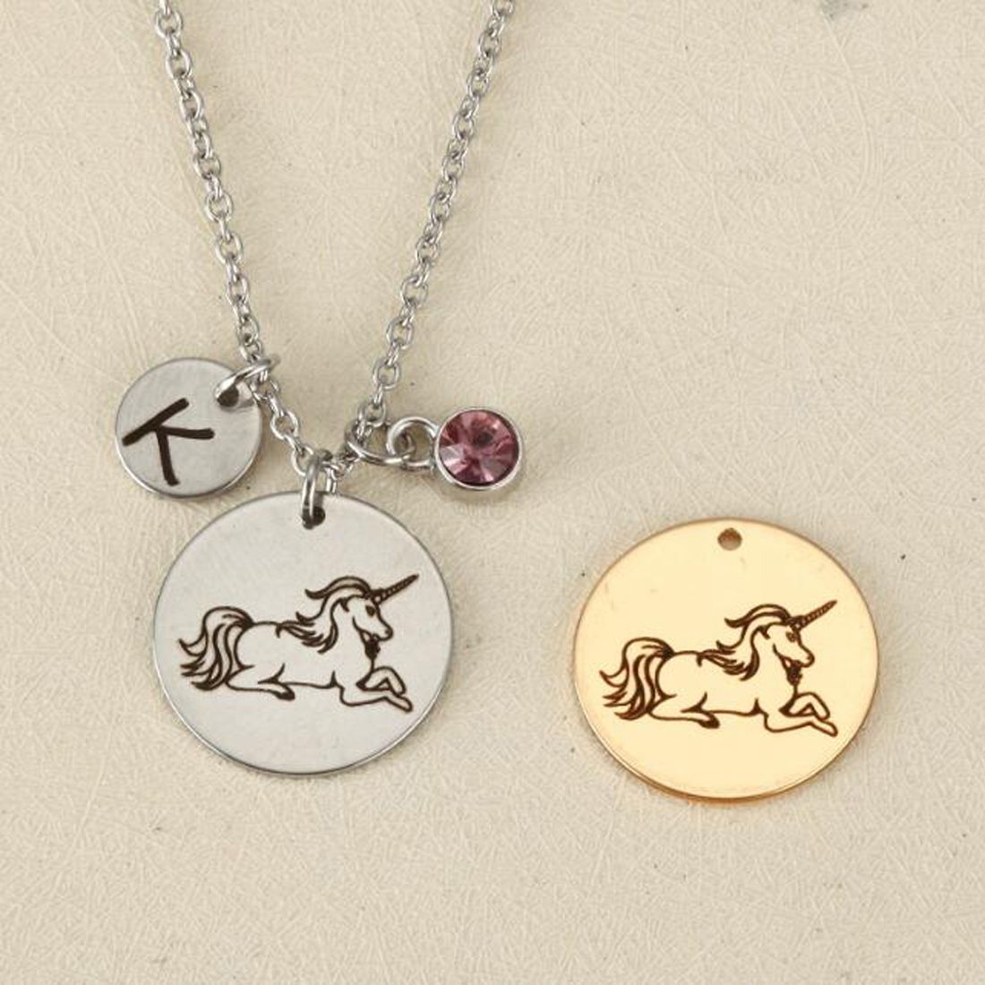 Wholesale Customized Silver Gold Round Unicorn Necklace Stainless Steel Unicorn Pendant