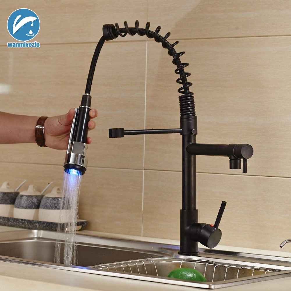 Led Color Changing Spring Kitchen Faucet Oil Rubbed Bronze Vessel Sink Mixer Tap