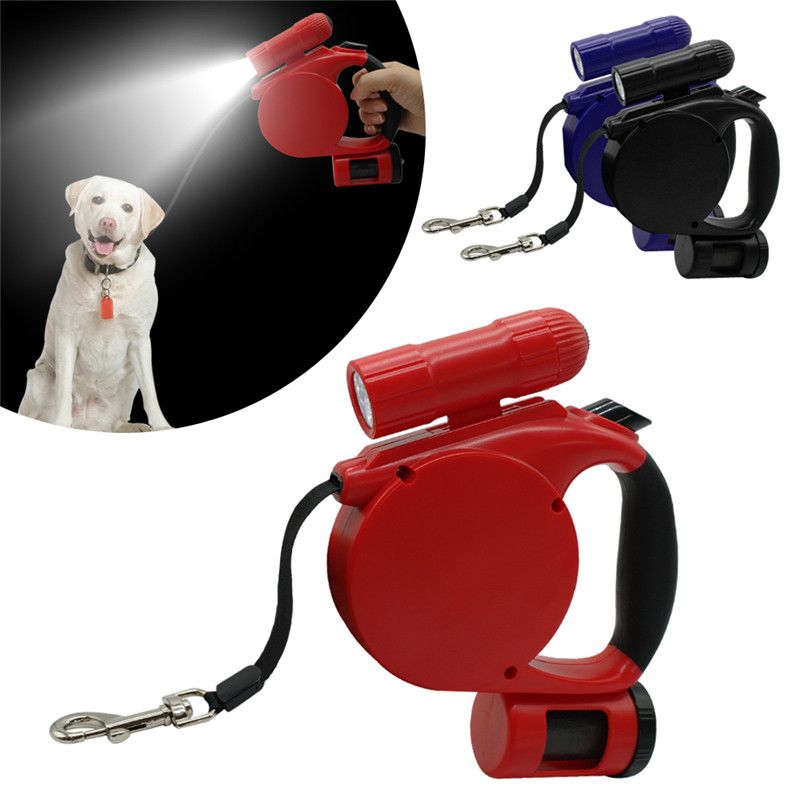 2020 5M Retractable Extending Dog Leash With Waste Bags & LED Light