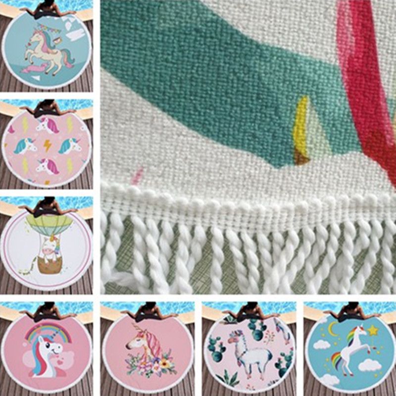 Tassel Round Unicorn Beach Towel Crew Microfiber Shower Towels Baby Infant Blanket Sports Yoga Outdoor Swaddling Blankets