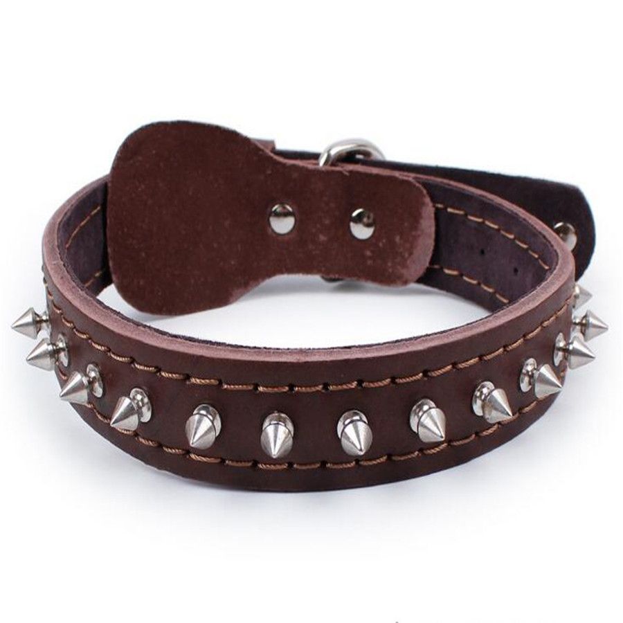 2020 Spiked Dog Collar 100 Genuine Adjustable Cow Leather Pet Neck