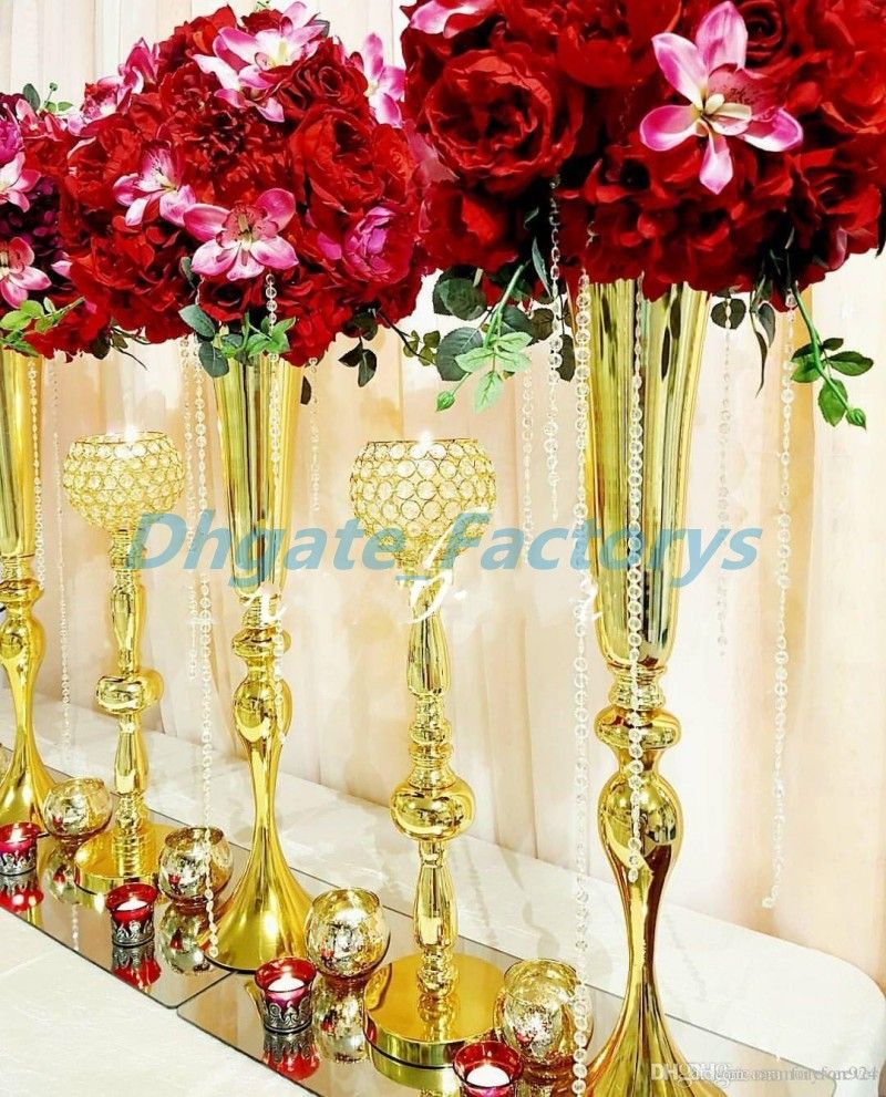 88cm Tall Slim Metal Flower Vase Trumpet Vases Centerpieces For