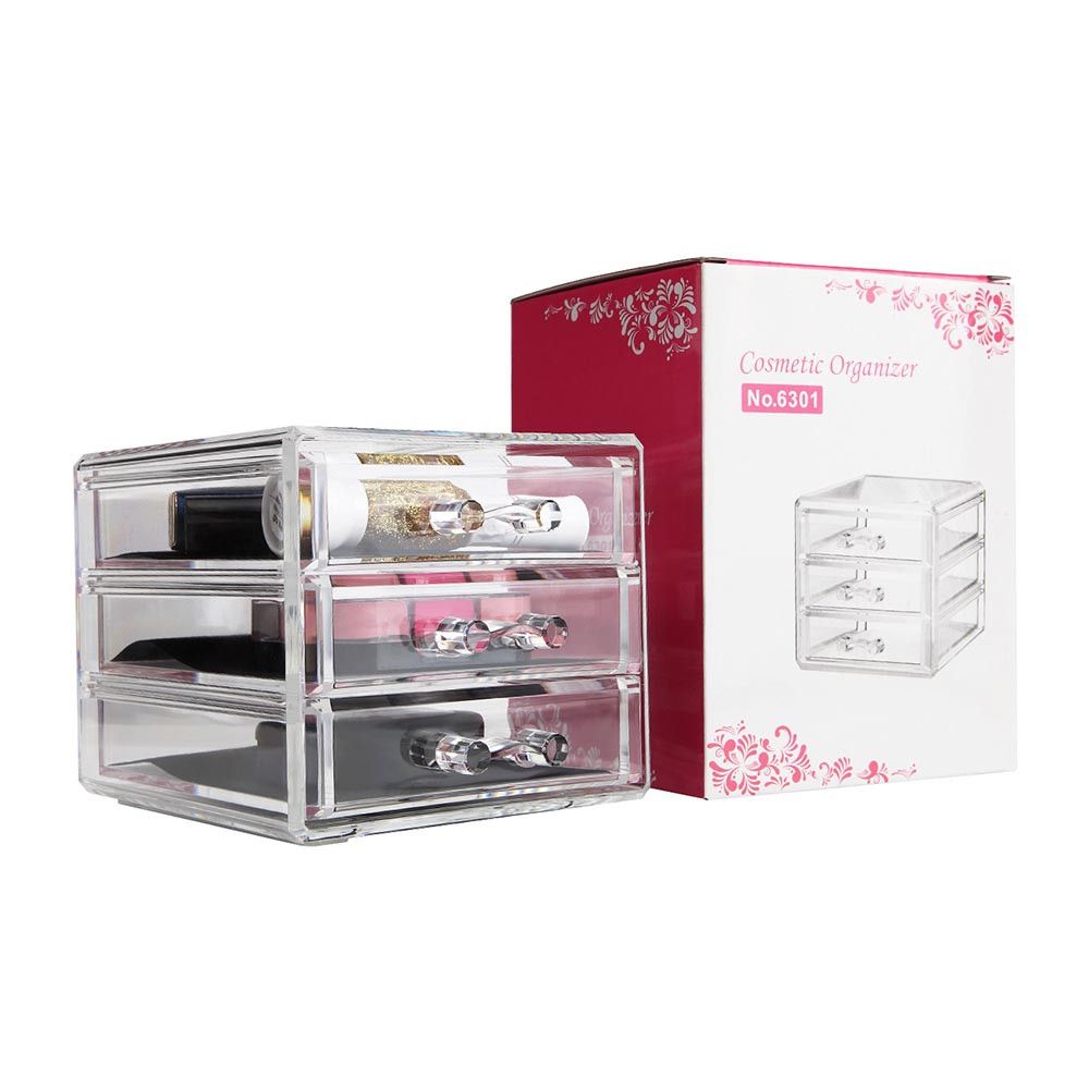 New Clear Acrylic Desktop Cosmetic Storage Organizer Box 3 Drawers