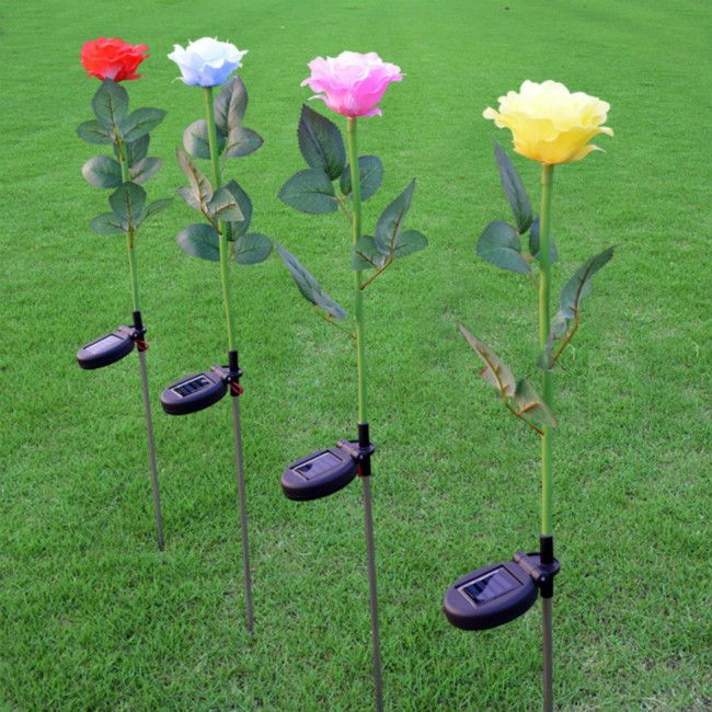 Solar Powered Flower Lamp Outdoor Stake Party LED Rose Rose Light Garden Yard UK