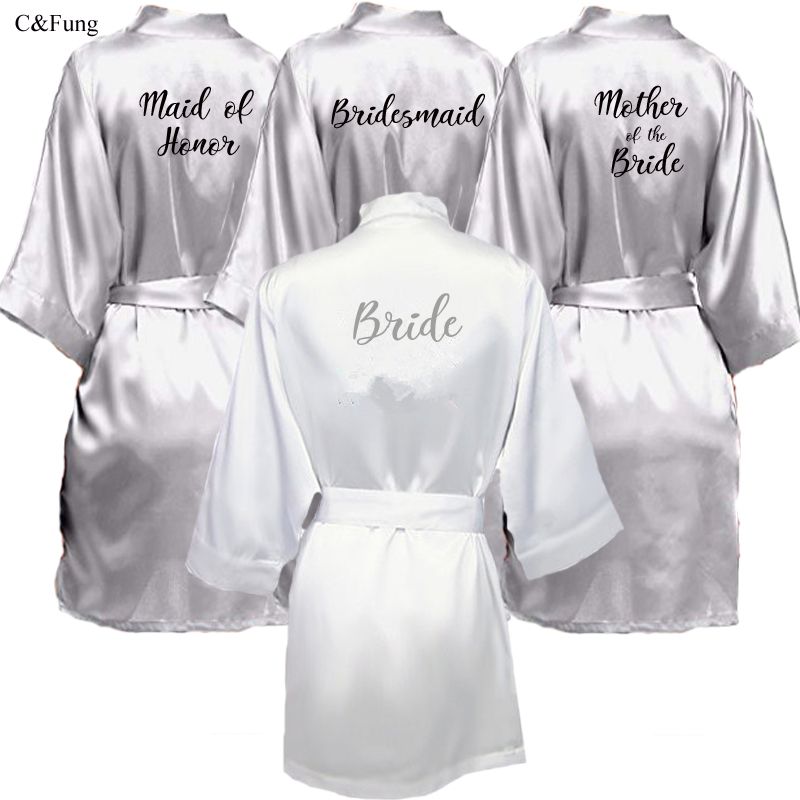 2019 C Fung Sexy Grey Silver Robe Kimono Bridal Pajamas Wedding Robe