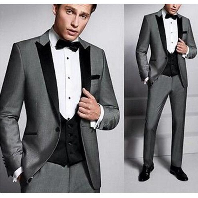 Acquistare Economici Tre Pezzi Smoking Dello Sposo Grigio Nero Dentellato  Bavero Groomsmen Uomo Abiti Da Sposa Vestito Di Promenade Giacca +  Pantaloni + Vest + Cravatta Economico | Consegna Veloce E Qualità |  It.Dhgate