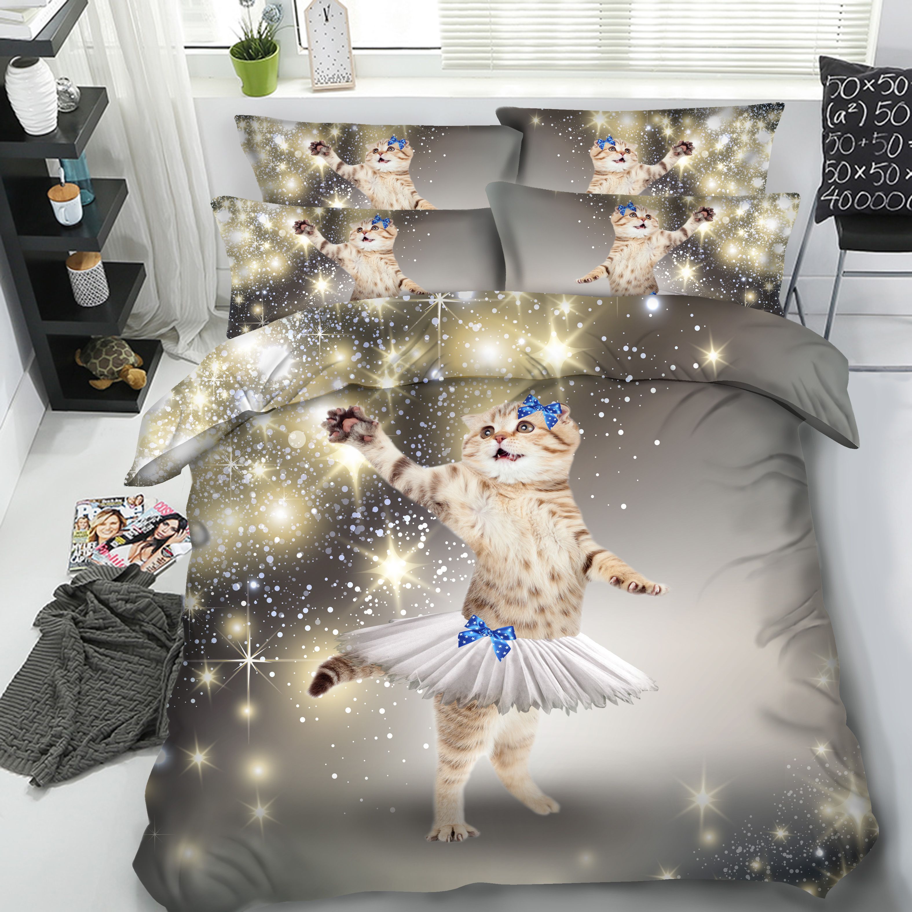3d Printed Dress Galaxy Cat Bedding Set Twin Full Queen King Size 3d Printed Dress Galaxy Cat Bedding Set Twin Full Queen King Size Bedspread Bedclothes Duvet Covers Pillow Shams Comforter Animal Sets