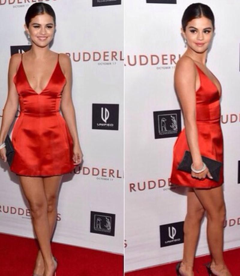 selena gomez satin red dress