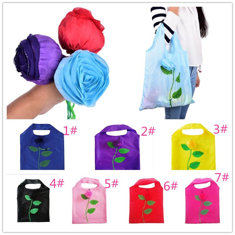 Rose Foldable Shopping Bag Flowers Recycle Tote Bags Travel Grocery