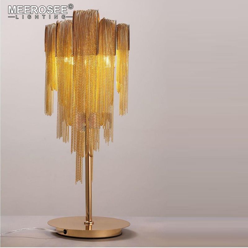 Aluminum Chain Retro Gold Color Table Light Fixture Desk Lamp Bedroom Living Room Hotel Re