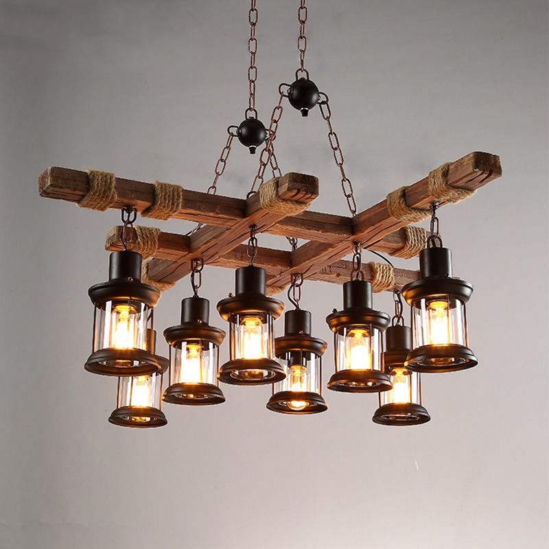 Vintage Wood Pendant Lights Art Loft Decorative Lamp E27 8 Heads Nostalgic Coffee Restaurant Bar Table Home Lighting G213