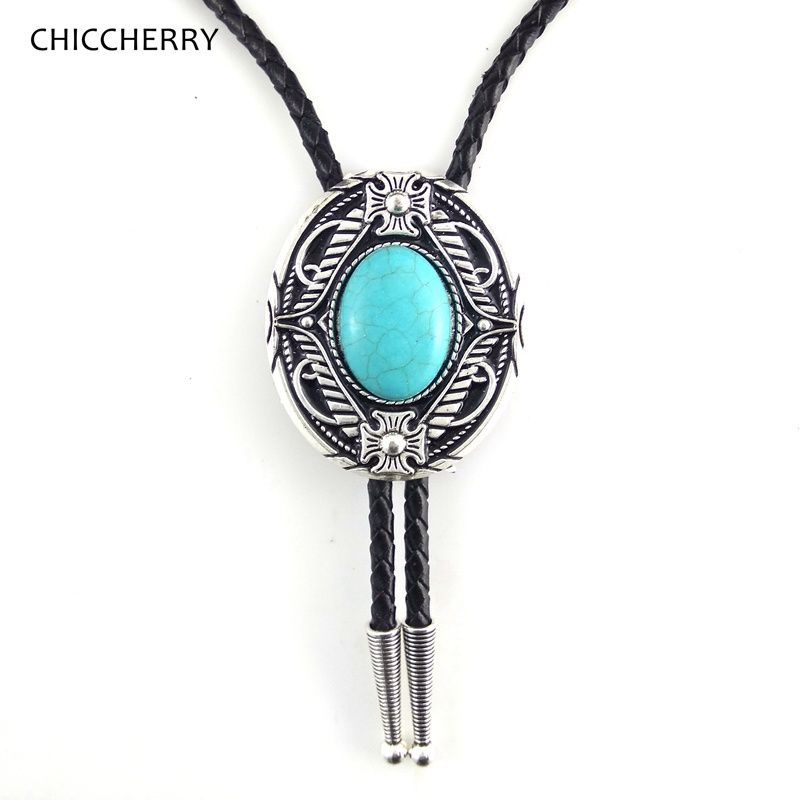 Handmade Native American Indian Zuni Turquoise Bolo Tie For Men