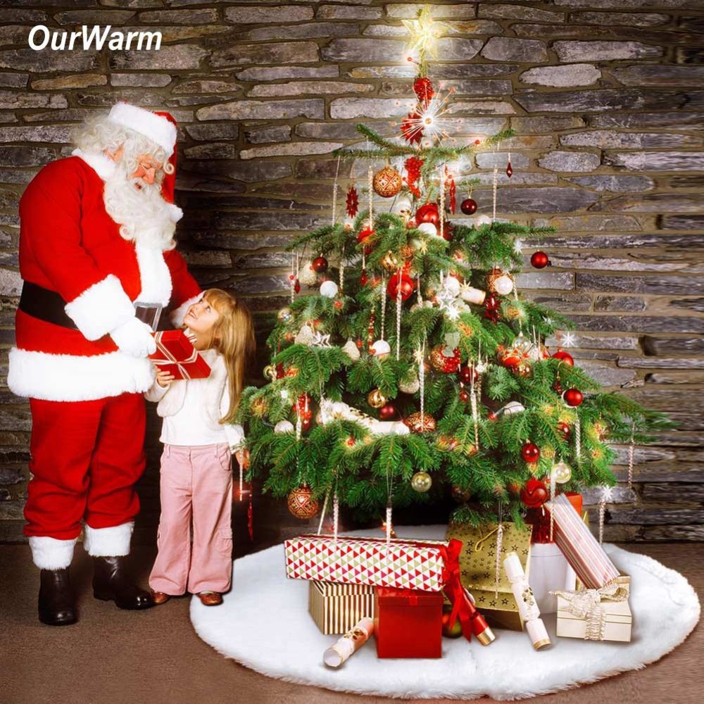 Ourwarm 48inch 122cm White Christmas Tree Skirt Faux Fur Plush