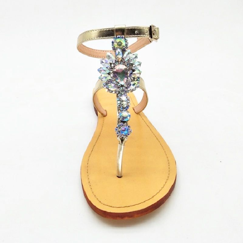 Rhinestone Flat Sandals Roman Gladiator Flip Flops Petal Flower Shoes Girl Wedding Casual
