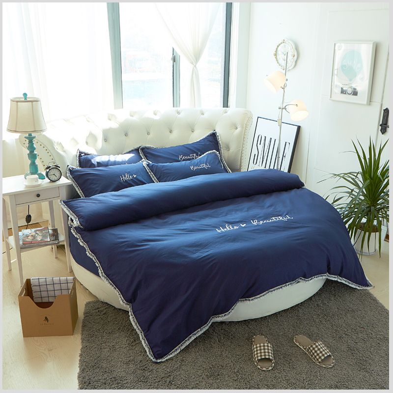 navy blue lovers round bed bedding set featured cotton bed clothes round sheet set
