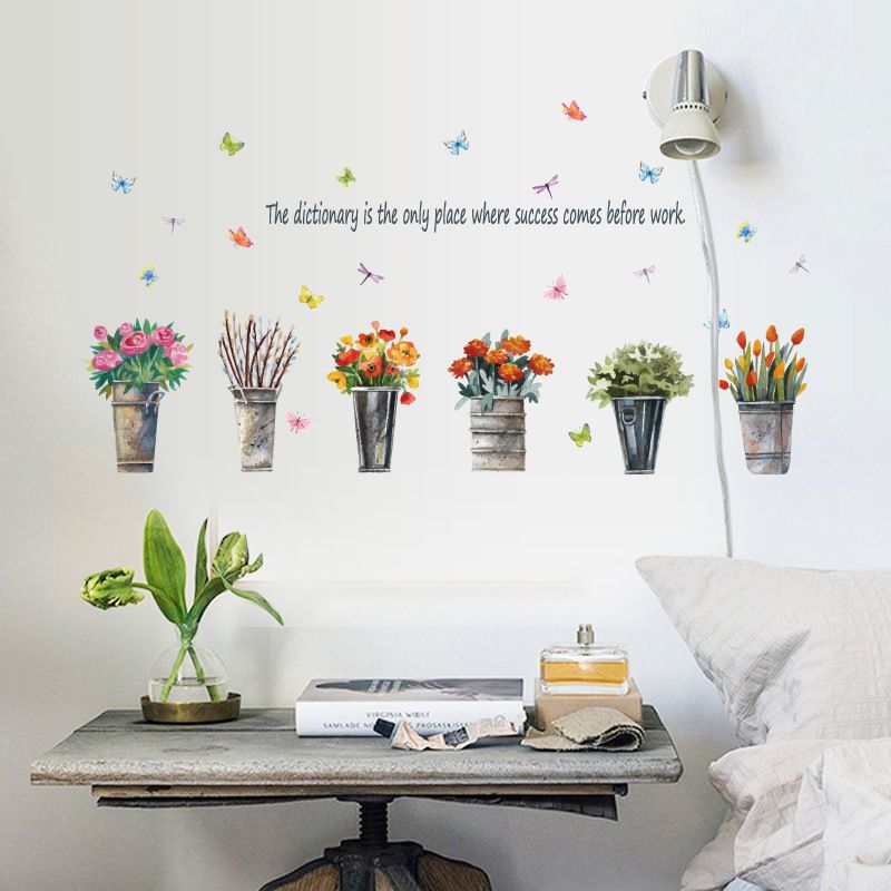 europe oil painting style plants flower pots wall stickers women