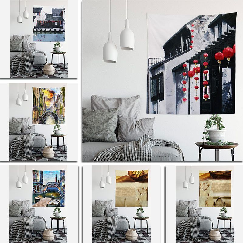 1pc Moq Western Style Print Multi Purpose Wall Art Hanging Custom Lightweight Flannele Spun Polyester Tapestry
