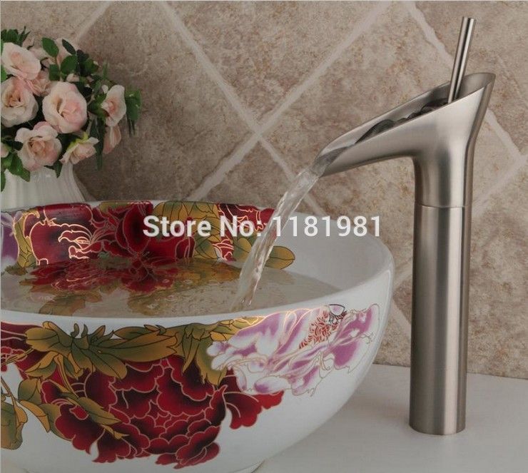 Brushed Nickel Waterfall Bathroom Sink Faucet Vessel One Hole Single Handle Tap 8007s