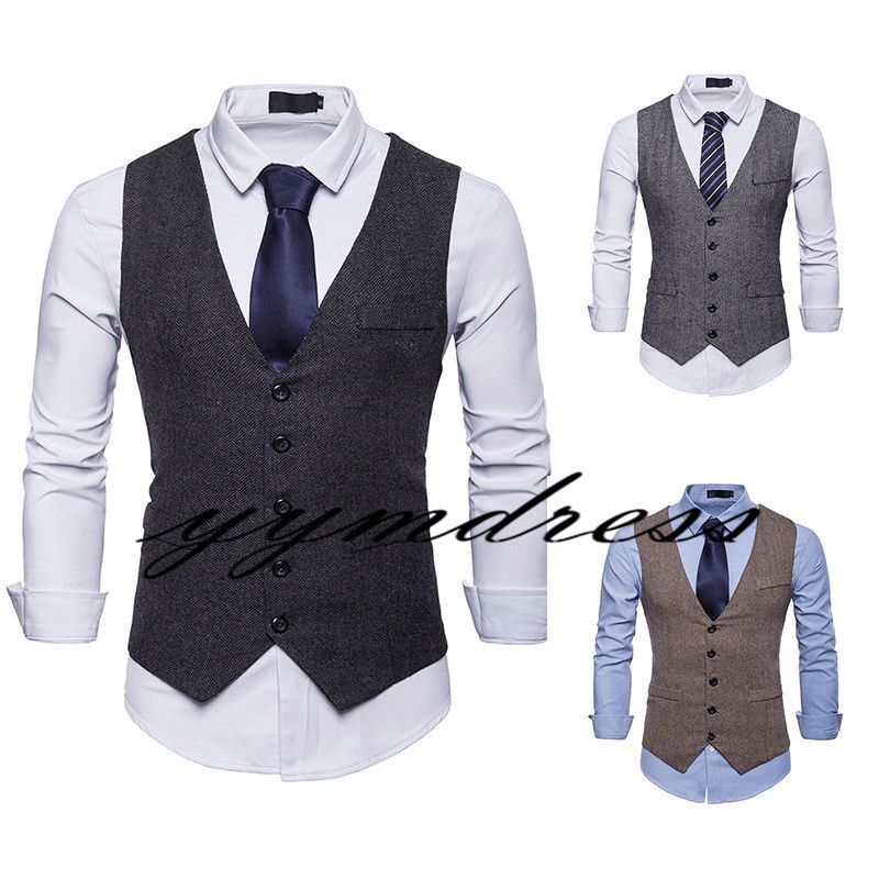Gray Tweed Wedding Groom Vests Farm Groomsmen Vests Men'S Suit Vests ...