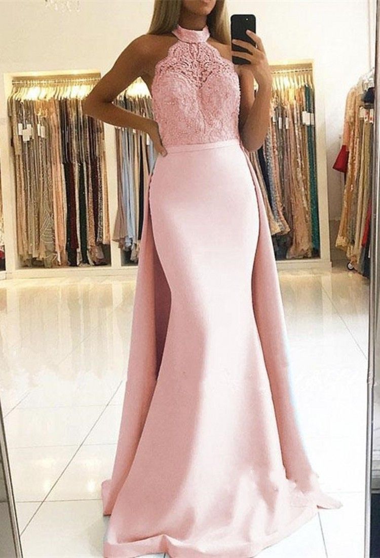 satin pink prom dress