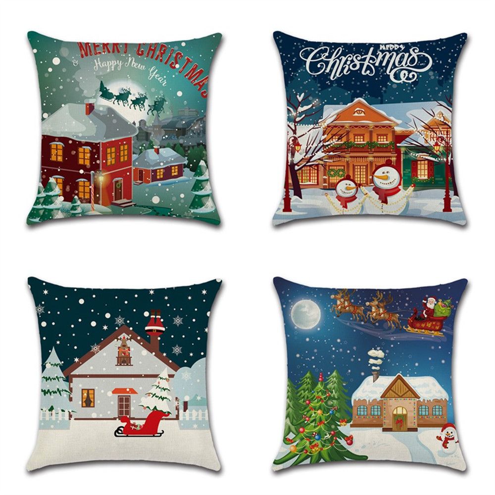cross border dedicated christmas pillow jacket cushion cartoon snow house theme flax amazon explosion decorative throw pillows cushion cover furniture - Cheap Christmas Pillows cross border dedicated christmas pillow jacket cushion cartoon snow house theme flax amazon explosion decorative throw pillows cushion cover furniture - Cheap Christmas Pillows
