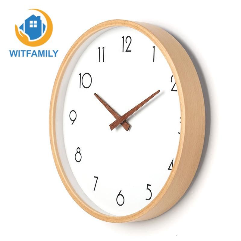 10 Inches Wood Wall Clock Round Nordic Living Room Simple Modern Table Bedroom Quartz Mute Electronic